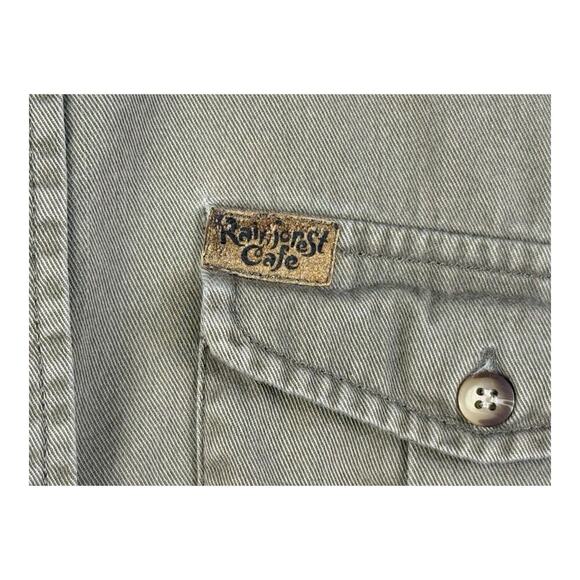Vintage 90s Rainforest Cafe Cotton Men’s Medium Brown Canvas Button Down Shirt - Picture 6 of 16